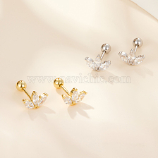 S925 Silver Inlaid Zircon Flower Petal Stud Earrings, Delicate Countryside Style