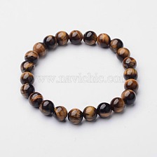 Natural Tiger Eye Beaded Stretch Bracelets, 2 inch(5.2cm)