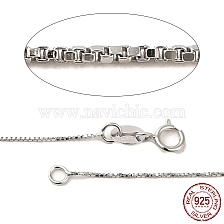 Anti-Tarnish Rhodium Plated Sterling Silver Necklaces, Box Chains, with Spring Ring Clasps, Platinum, 16 inch, 0.65mm