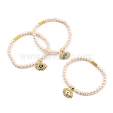 Brass Enamel Charm Bracelets, with Natural Pearl Beads, Glass Beads and Brass Screw Clasps, Eye, Golden