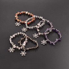 Natural Gemstone Beaded Stretch Kids Charm Bracelets, with Iron Beads and Tibetan Style Snowflake Pendants, 45mm