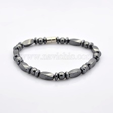 Great Valentines Day Ideas for Boyfriend Non-Elastic Magnetic Hematite Bracelets, Twisted Cuboid, Rondelle and Round Beads, with Magnetic Clasps, 205mm