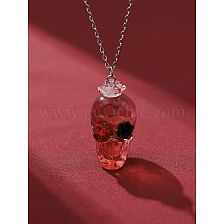 Gothic Punk Rose Skull Alloy Three-dimensional Inlay Artificial Diamond Halloween Unisex Pendant Necklace