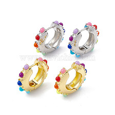 Colorful Resin Beaded Hoop Earrings, Brass Jewelry for Women