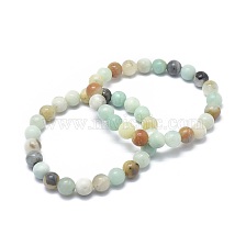 Natural Flower Amazonite Bead Stretch Bracelets, Round, 2-1/8 inch~2-3/8 inch(5.5~6cm), Bead: 8mm