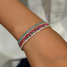 Bohemian Vacation Style Elastic Bracelet Set with Rhinestones for Women.