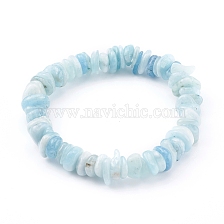 Chips Natural Aquamarine Beads Stretch Bracelets, Inner Diameter: 2-1/8 inch(5.5cm)