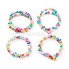 Transparent Acrylic Beaded Stretch Kids Bracelets, with Polymer Clay Beads, Heart & Flower & Cake & Strawberry