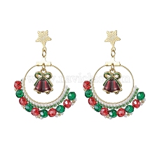 201 Stainless Steel  Hoop Earring, with Glass & Alloy Enamel Pendant, For Christmas, Christmas Bell