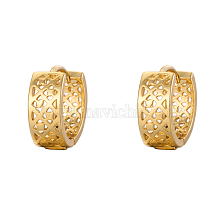 Real 18K Gold Plated Brass Hollow Hoop Earrings, 14x6mm