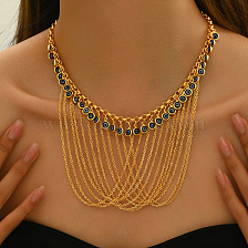 Luxurious Devil Eye Tassel Chain Collarbone Necklace for Wedding Party.