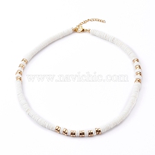 Natural White Shell Beaded Necklaces, with 304 Stainless Steel Lobster Claw Clasps, Flat Round, Real 18K Gold Plated