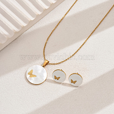 Stainless Steel Butterfly Necklace and Earrings Set with White Shell