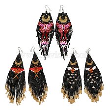 Bohemia Woven Glass Seed Bead Dangle Earrings, Tassel Chandelier Iron Earrings for Women, Butterfly