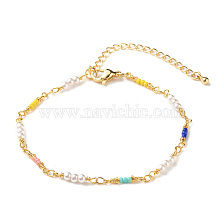 Imitation Pearl & Glass Seed Beaded Chain Bracelet for Women