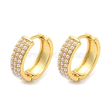 Brass Hoop Earrings with Imitation Pearl Beaded, Long-Lasting Plated, Cadmium Free & Lead Free