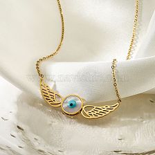 Modern Style Artistic Angel Wings Devil'S Eye Titanium Steel Plating 18K Gold Plated Pendant Necklace