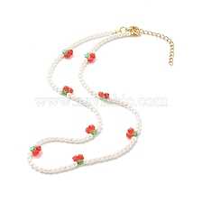 Round Shell Pearl Cherry Beaded Necklaces, with Bicone Transparent Acrylic Beads, White, 16.53 inch(42cm)