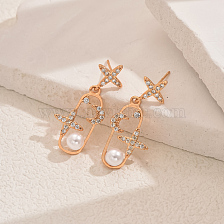 Geometric Star and Moon Earrings with Faux Pearl for Women