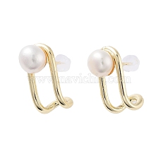 Natural Pearl Stud Earrings, Brass Earrings with 925 Sterling Silver Pins