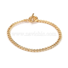 Brass Curb Chain Bracelets, with 304 Stainless Steel Toggle Clasps