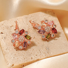 Chic Colorful Floral Ear Studs with Sparkling Gems for Fashionable Look