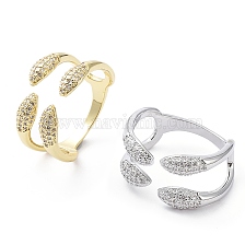 Clear Cubic Zirconia Snake Open Cuff Rings, Brass Jewelry for Women