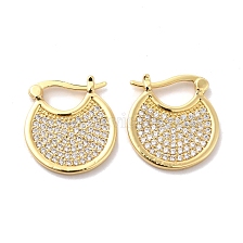 Clear Cubic Zirconia Flat Round Hoop Earrings, Brass Jewelry for Women