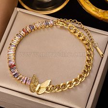 Fashion Heart Shape Butterfly Titanium Steel Plating Zircon Bracelets 1 Piece