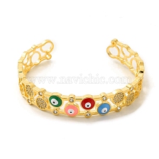 Colorful Enamel Evil Eye Open Cuff Bangle with Cubic Zirconia, Brass Jewelry for Women