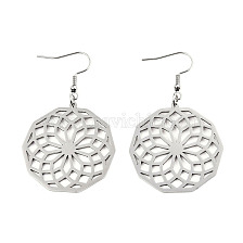 201 Stainless Steel Dangle Earrings, Seed of Life, Stainless Steel Color, 57mm, Pin: 0.6mm