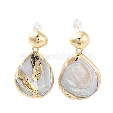 Natural Pearl Dangle Stud Earring, with Brass Findings and 925 Sterling Silver Pins, Teardrop