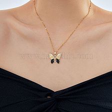 Shiny Cute Cartoon Butterfly Necklace with Zircon Pendant Lockbone Necklace