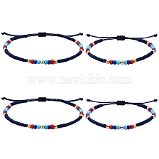 4Pcs 4 Style Glass Seed Braided Bead Bracelets and Anklets Set, Friendship Jewelry with Brass Beads for Women