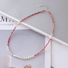 Natural Baroque Pearl Faceted Red Vein Stone Necklace S925 Silver Tail Chain.