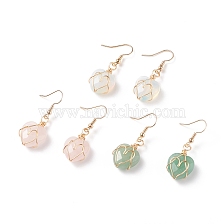 Gemstone Heart Dangle Earrings, Gold Plated Brass Wire Wrap Jewelry for Women