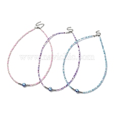 3Pcs 3 Color Alloy Enamel Evil Eye & Seed Beaded Necklaces Set