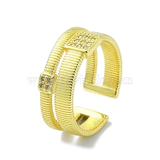 Brass with Cubic Zirconia Open Cuff Ring, Square