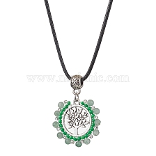 Gemstone & Glass Seed Beads Pendant Necklaces, Alloy Tree of Life Pendant Necklaces