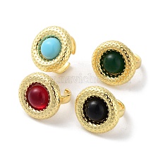 Resin Flat Round Open Cuff Ring, Real 18K Gold Plated Brass Jewelry for Women