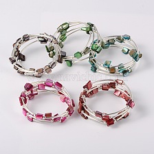 Shell Beads Wrap Bracelets, Dyed, Steel Bracelet Memory Wire with Brass Tube Beads and Iron Round Beads, Platinum, 59mm