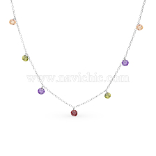 Colorful Round Zircon Bohemian Style Silver Necklace for Layering on Collarbone.