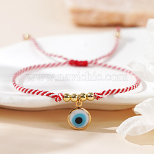 Bohemian Style Handmade Eye Pendant Red White Rope Bracelet