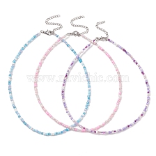 3Pcs 3 Color Glass Seed Beaded Necklaces Set, Zinc Alloy Jewelry