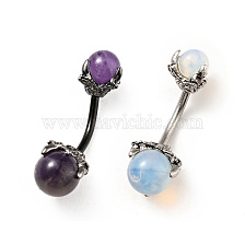 Gemstone Beaded Curved Barbell, 316 Stainless Steel Piercing Navel Ring for Women