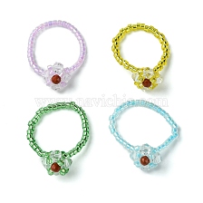 Flower Glass Beads Stretch Finger Rings for Women