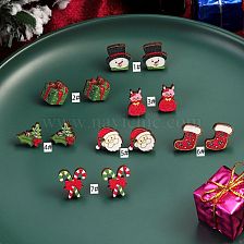 1 Pair Cute Christmas Tree Santa Claus Sock Wood Ear Studs