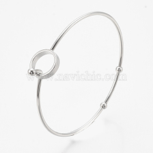 304 Stainless Steel Bangles, with 201 Stainless Steel Beads, Ring, Stainless Steel Color, 2-3/8 inch(6.2cm)x2-3/8 inch(6cm), 2mm