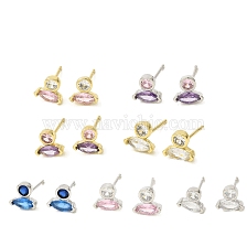 Brass Horse Eye Stud Earrings, with Cubic Zirconia, Long-Lasting Plated, Lead Free & Cadmium Free