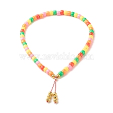 Golden Natural Lava Rock Round Power Beads Necklace for Kid, Cute Colored Acrylic Beaded Necklace